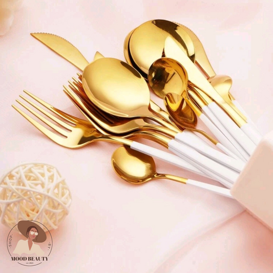 4 Piece Gold & White Cutlery Set